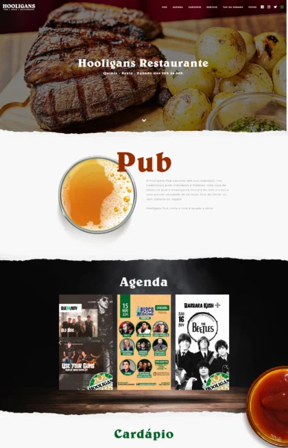 Layout do site Hooligans Pub Bar
