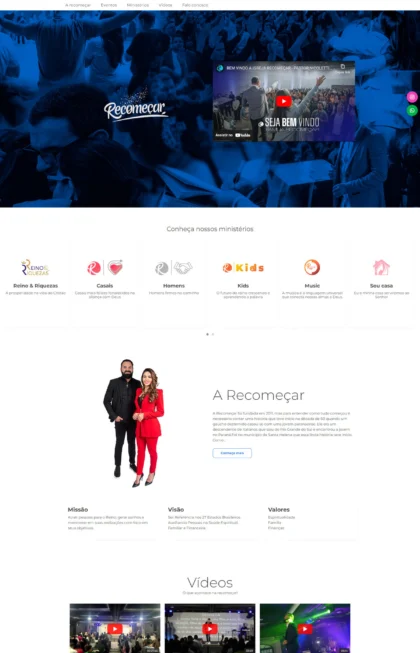 Layout do site Igreja Recomeçar