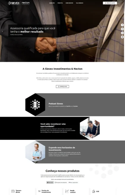 Layout do site Sievex Investimentos