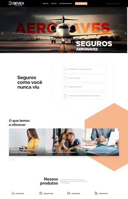 Layout do site Sievex Seguros